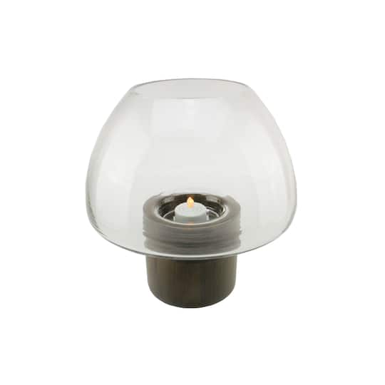 10" Transparent Glass Pillar Candle Holder with Wooden Base